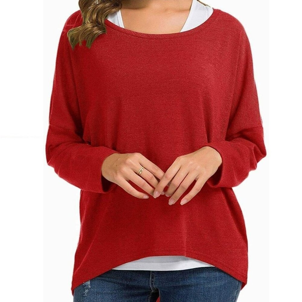 UGET Women's Oversized Loose Fitting Pullover Red Sweater Top in size Small NWT